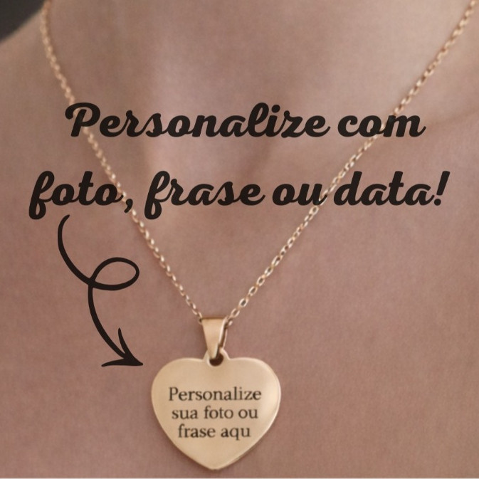 Colar Feminino Coração Ouro Rose 18K  Aço Inox Antialérgico Luxo  Delicado Elegante Personalizado a Laser