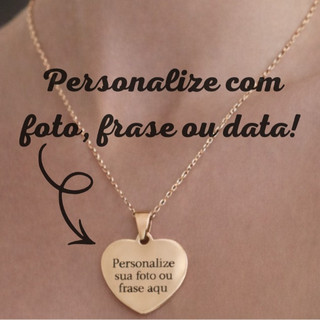 Colar Feminino Coração Ouro Rose 18K  Aço Inox Antialérgico Luxo  Delicado Elegante Personalizado a Laser