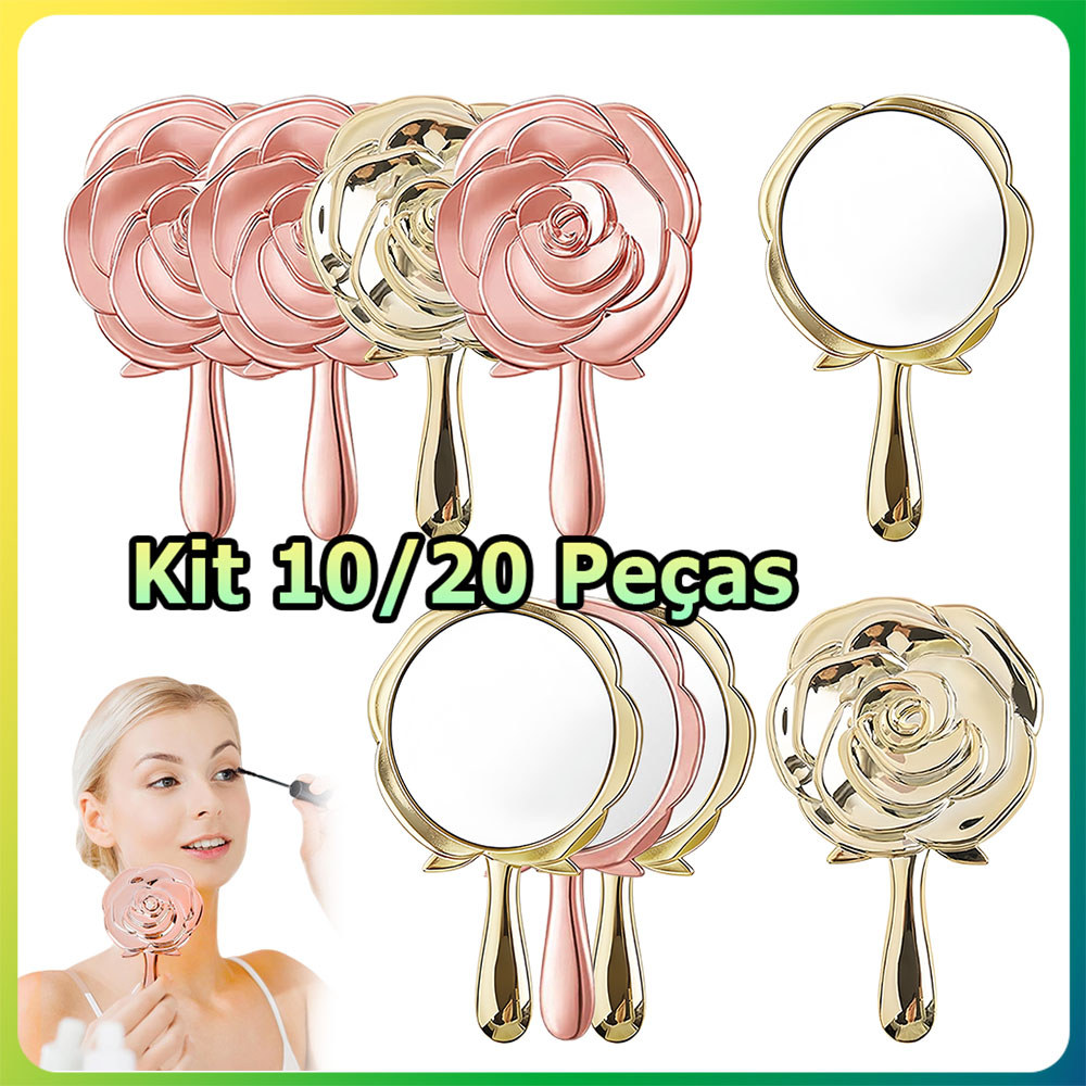 Kit 10/20 Mini espelho de maquiagem padrão de rosa espelho de mão portátil espelho para presente de festa