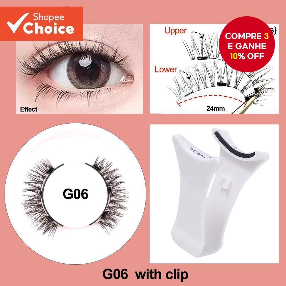 4 Unidades (1 Par) Cílios Postiços Clipe 3D Magnético Reutilizáveis À Prova D'água Sem Necessidade De Cola