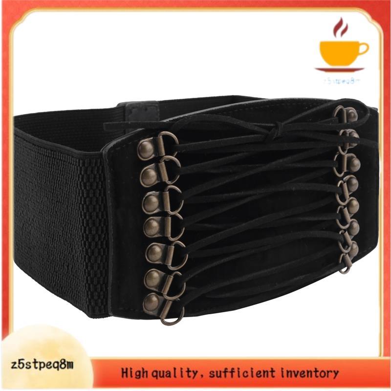 Cinto Feminino Com Fivela Elástica E Rebite , Largo (Preto)