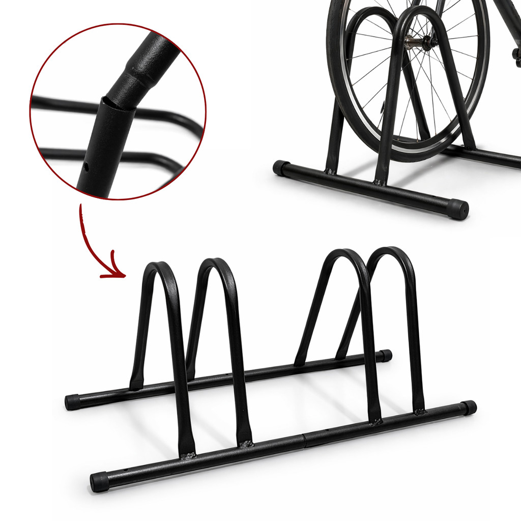 Suporte Bicicleta Bicicletário de Chão Expositor 1 Vaga Instalação Simples Reforçado Ferro Preto