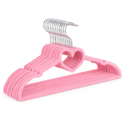 50 Cabide Infantil Slim De Veludo Rosa Coração