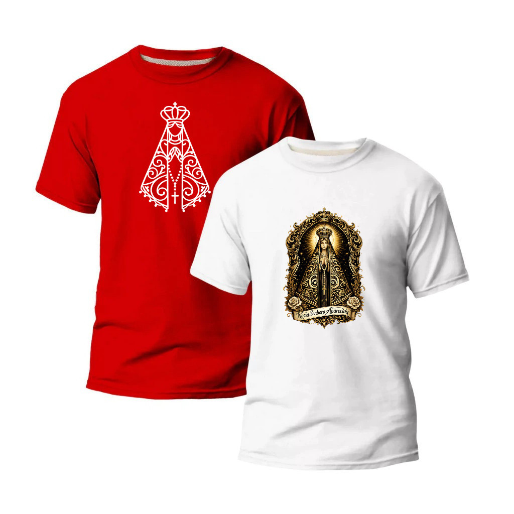 KIT 2 CAMISAS NOSSA SENHORA RELIGIOSAS 100% ALGODÃO