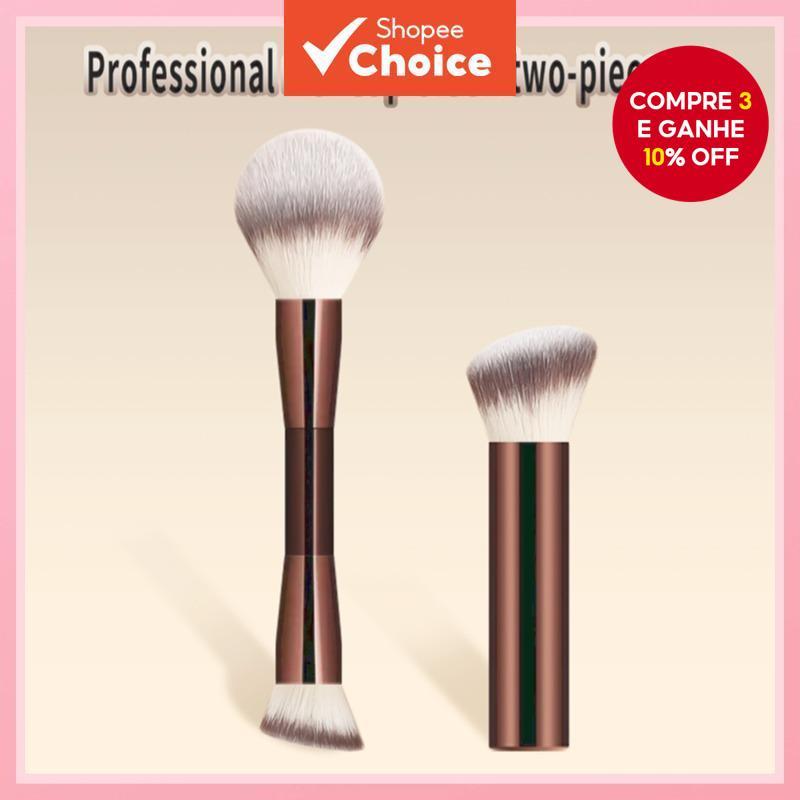Conjunto De Pincéis De Ponta Dupla De 2 Peças-Pincel Angular Para Base E Contorno Em Pó Com Alça Abs