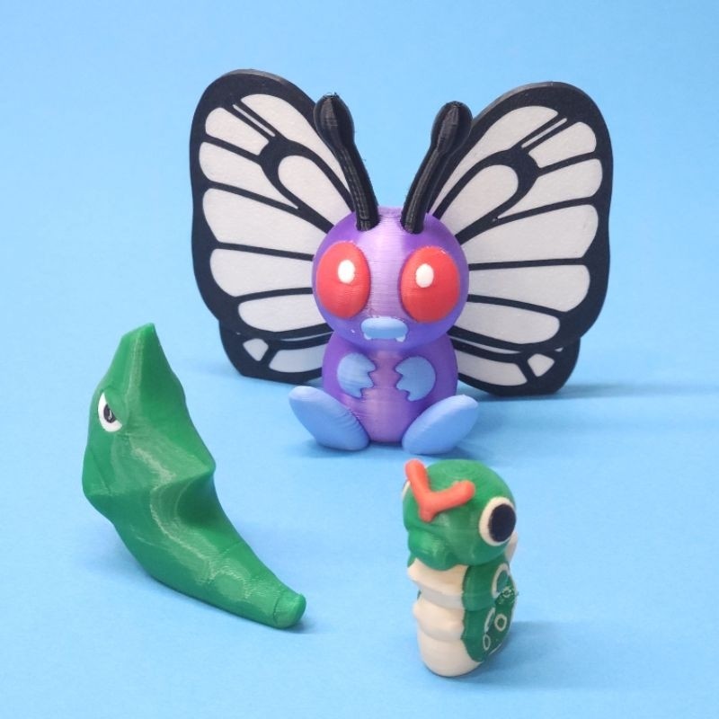 Caterpie Metapod Butterfree Pokémon 3D Boneco Miniatura Impressão Colecionavel Presentes Decoracao