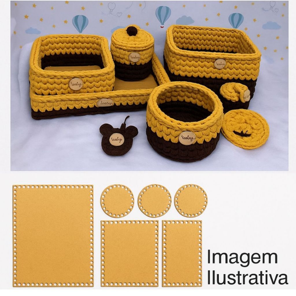 Kit Higiene Bebe 6 Peças Base Para Crochê Redonda e Quadrada Artesanato