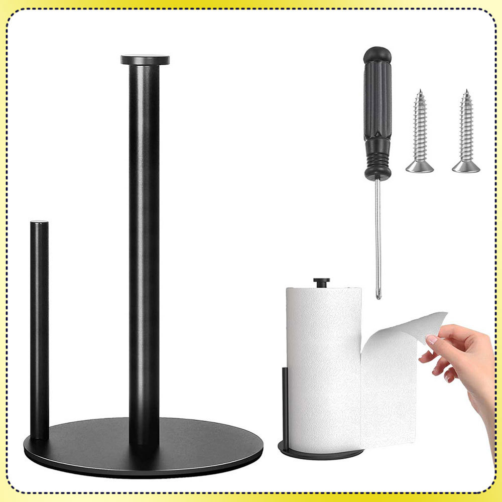 Suporte para rolo de cozinha Suporte vertical para lenços de papel Suporte vertical para caixa de papel Preto