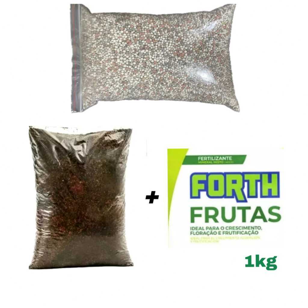 kit adubo granel 1kg cada produto; forth frutas + NPK 04-14-08 + Húmus de minhoca fertilizante organico 1kg