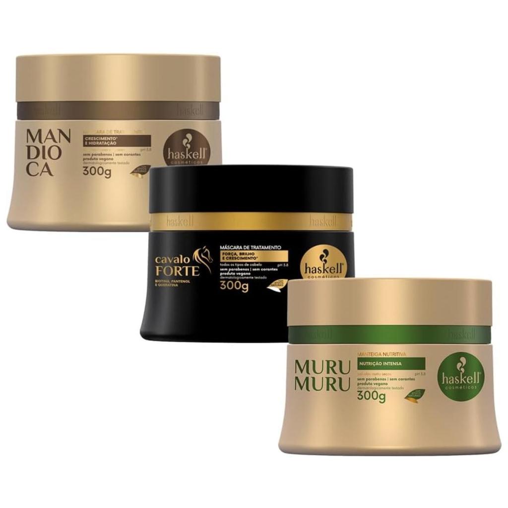 Kit Cronograma Haskell Mandioca Cavalo Forte Murumuru 300g