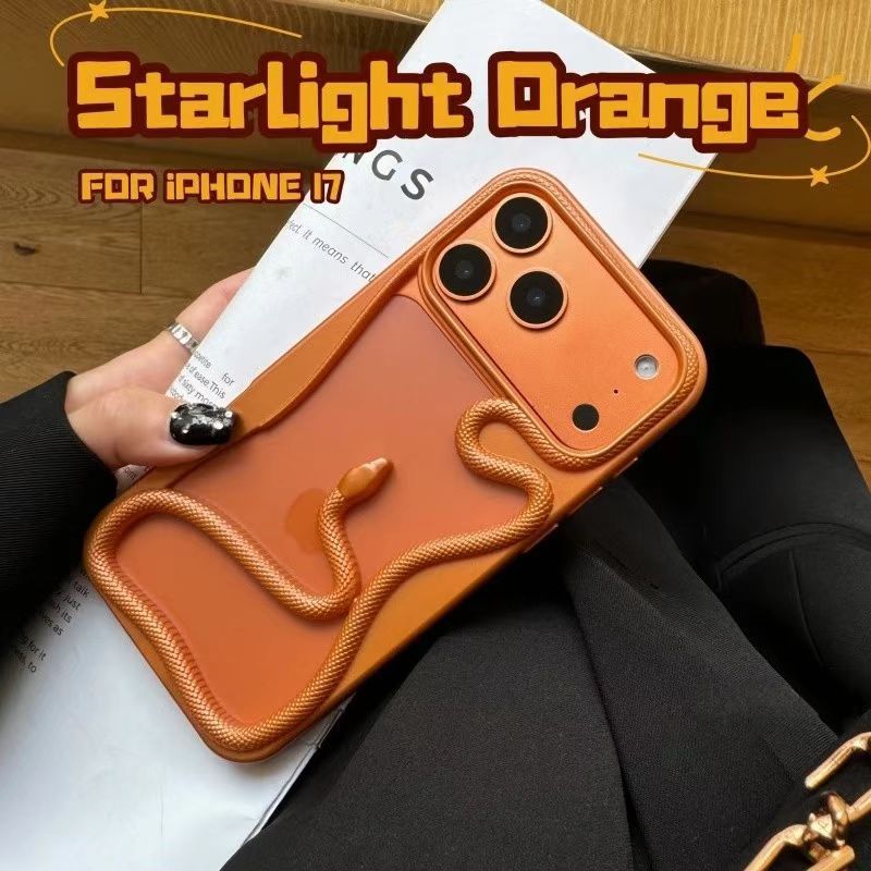 Capa De Telefone Em Forma De Cobra 3D Laranja Vibrante-Dissipação De Calor Oca À Prova De Choque Para iPhone 17/12/13/14