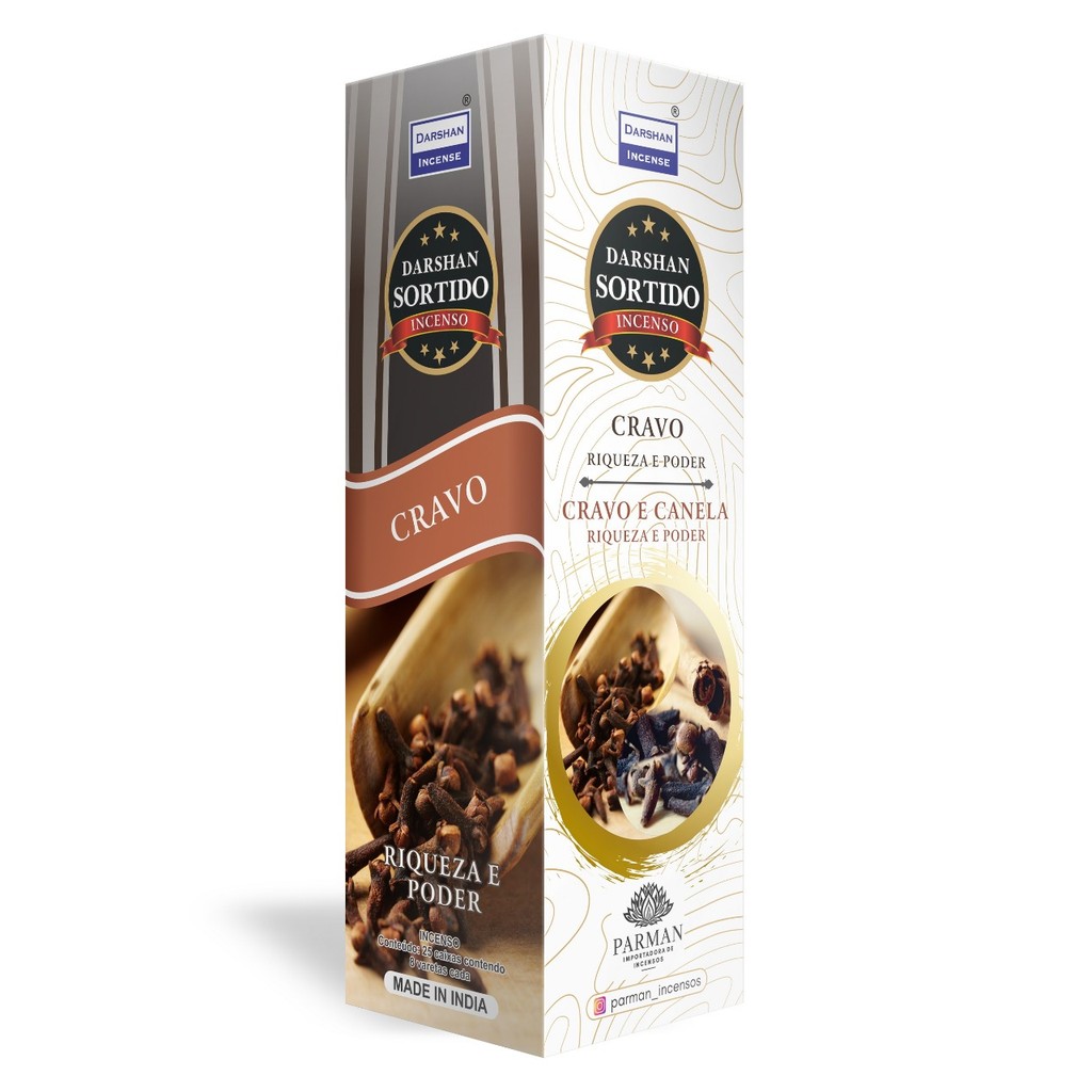 Incenso Cravo + Cravo Canela Darshan Box 25 Caixas Com 8 Varetas