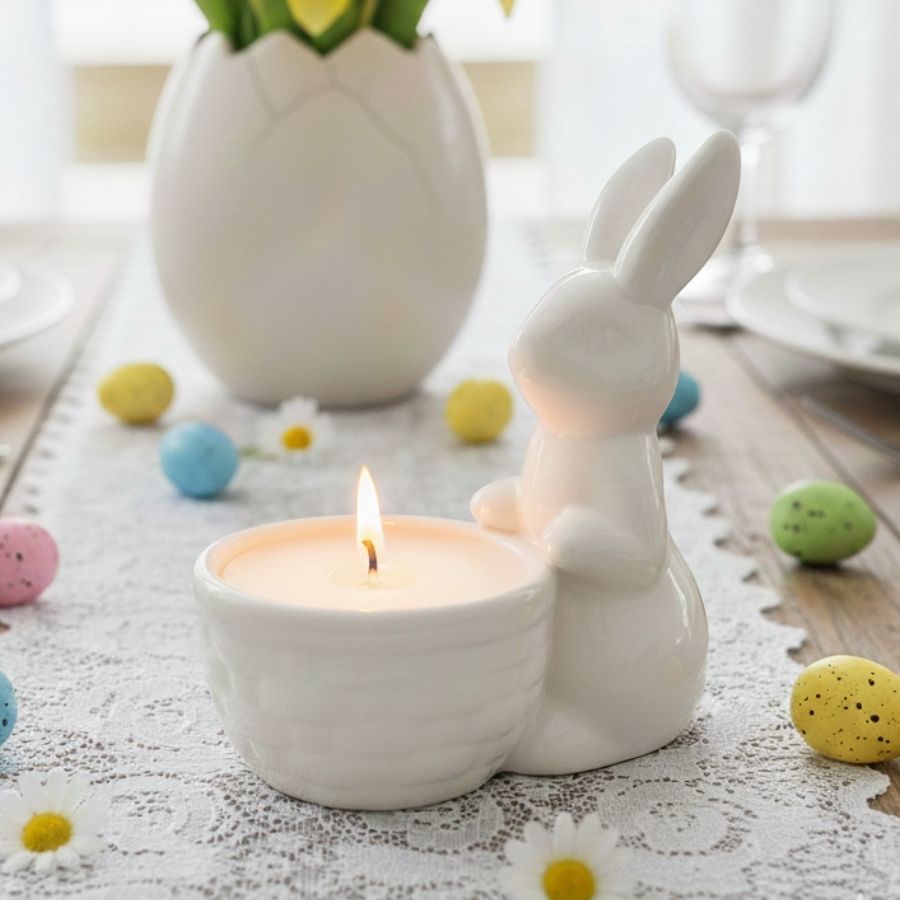 Enfeite Decorativo Páscoa em Cerâmica - Coelho com Cesta - Branco - 12x6,8cm - 1 unidade - Rizzo em Oferta na Shopee