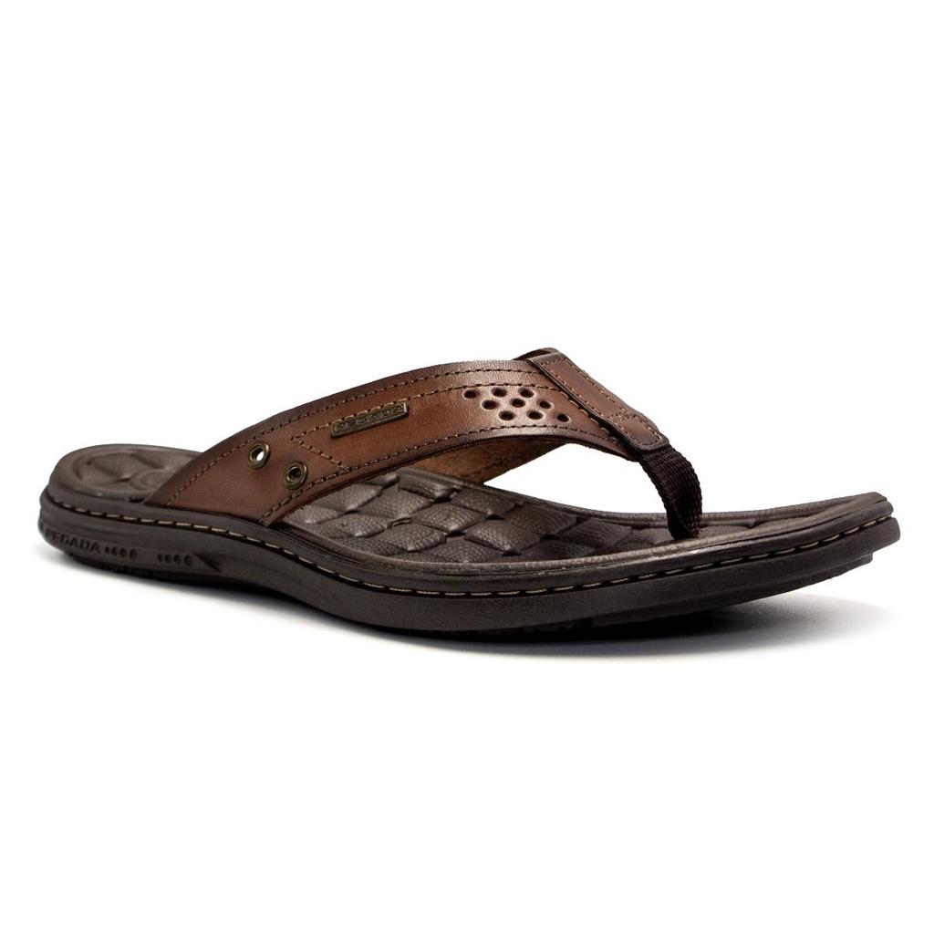 Chinelo Pegada Masculino Couro Enfeite Metalizado 131221