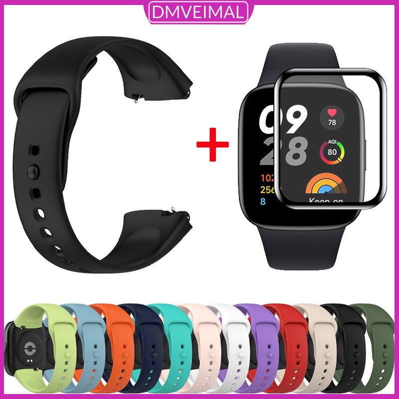 Pulseira De Silicone E Película Com Vidro Temperado Para Relógio Smartwatch Redmi Watch 3 Active/ Mi Watch 3 Lite
