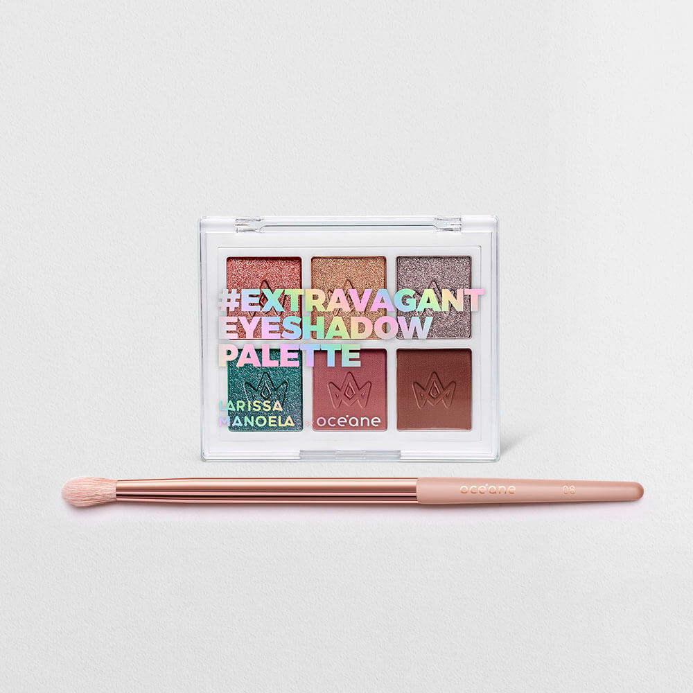 Kit Paleta de Sombras Extravagant Larissa Manoela By Océane + Pincel para Sombra Ocn8 (2 Produtos) em Oferta na Shopee