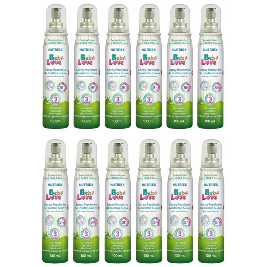 Kit 12 Repelente De Insetos Bebê Love 5hrs de Proteção Spray 100ML - Nutriex