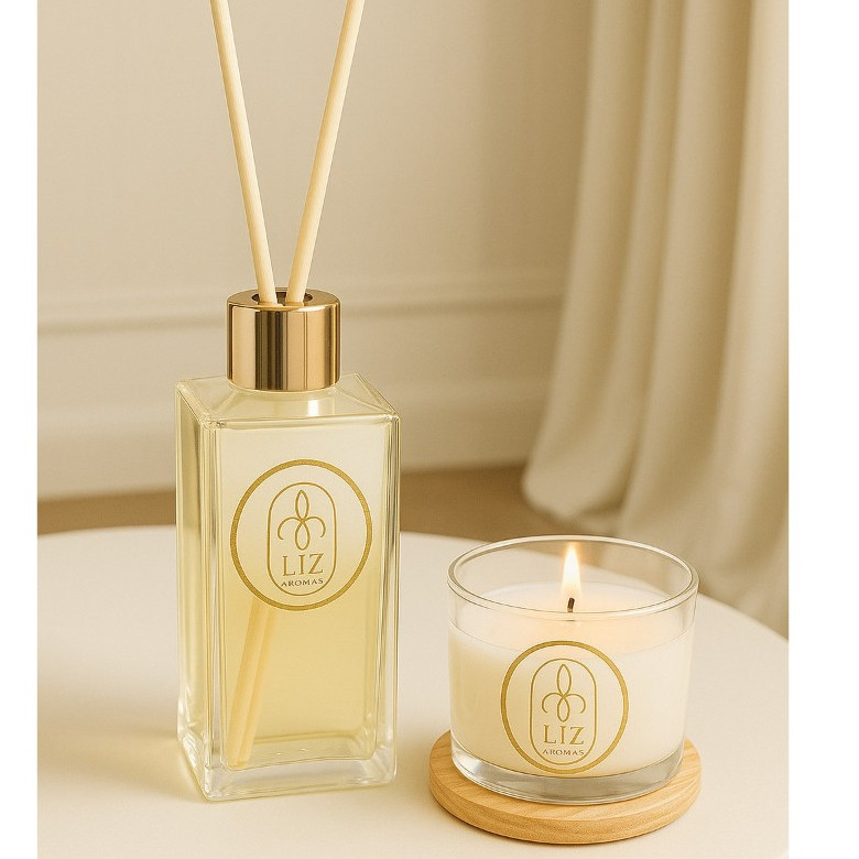 Kit Difusor de ambiente e Vela Aromática em vidro Artesanal de varetas aromatizador.