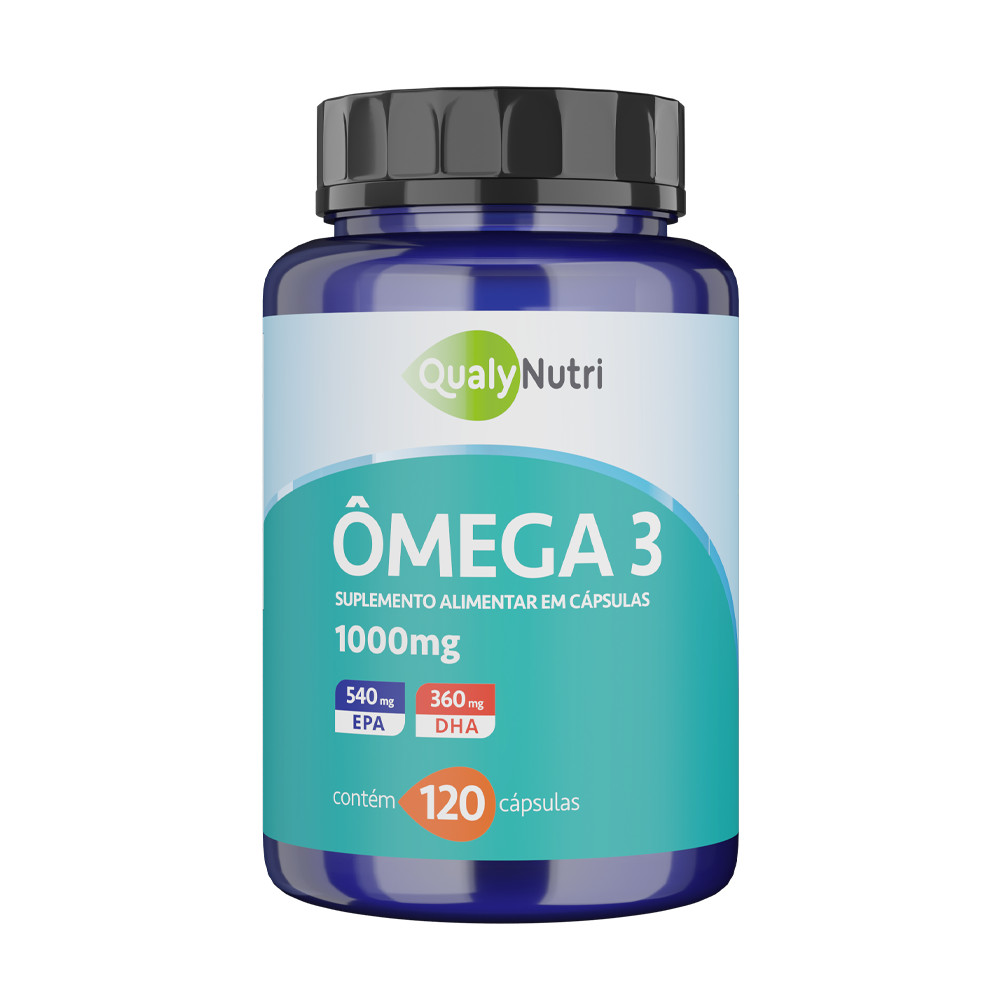 Ômega 3 QualyNutri 1000mg 120 Caps Óleo de Peixe Puro Custo Benefício Coração e Memória Original