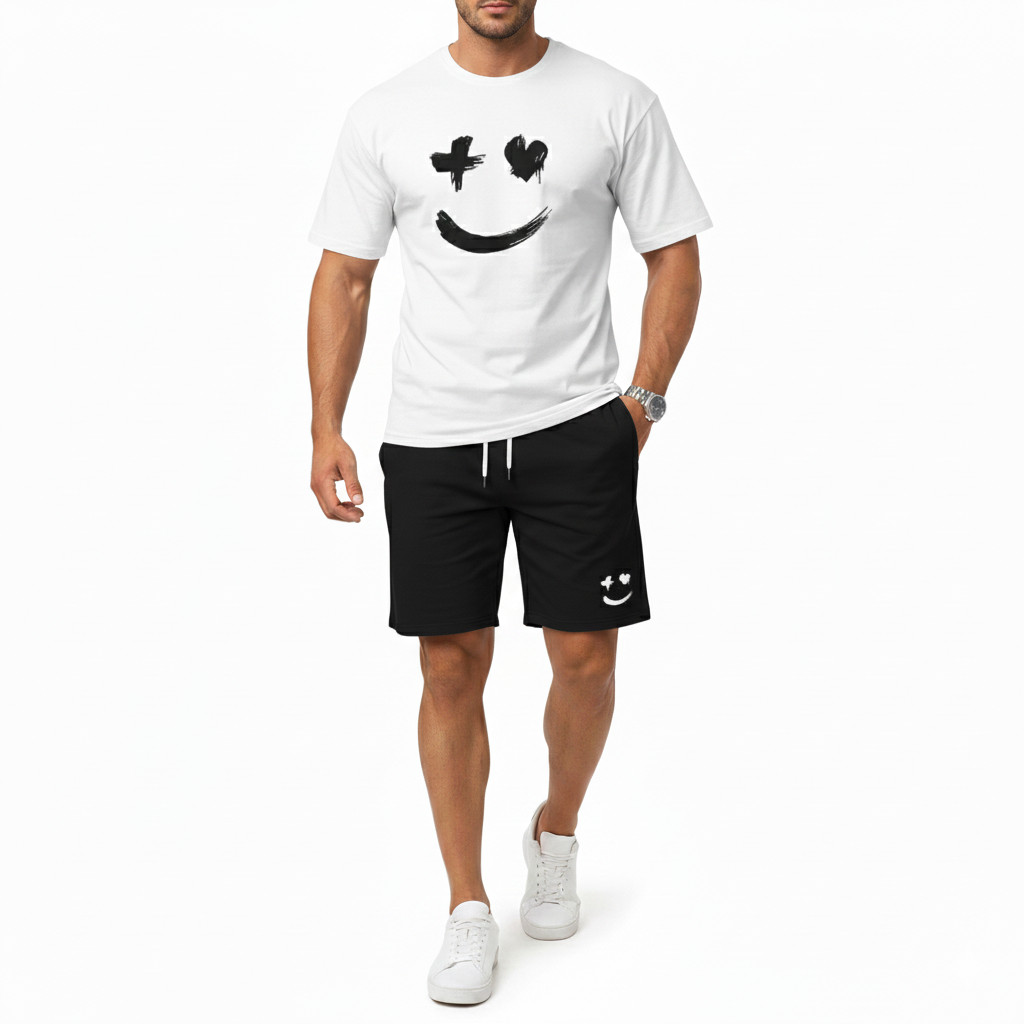 Conjunto Masculino Camiseta Smile + Bermuda Tactel Lançamento Promoção