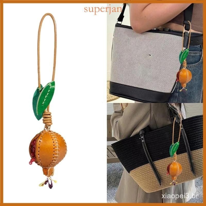 Elegante Pingente Fruta Romã Couro Macio Acessório Para Individualizado