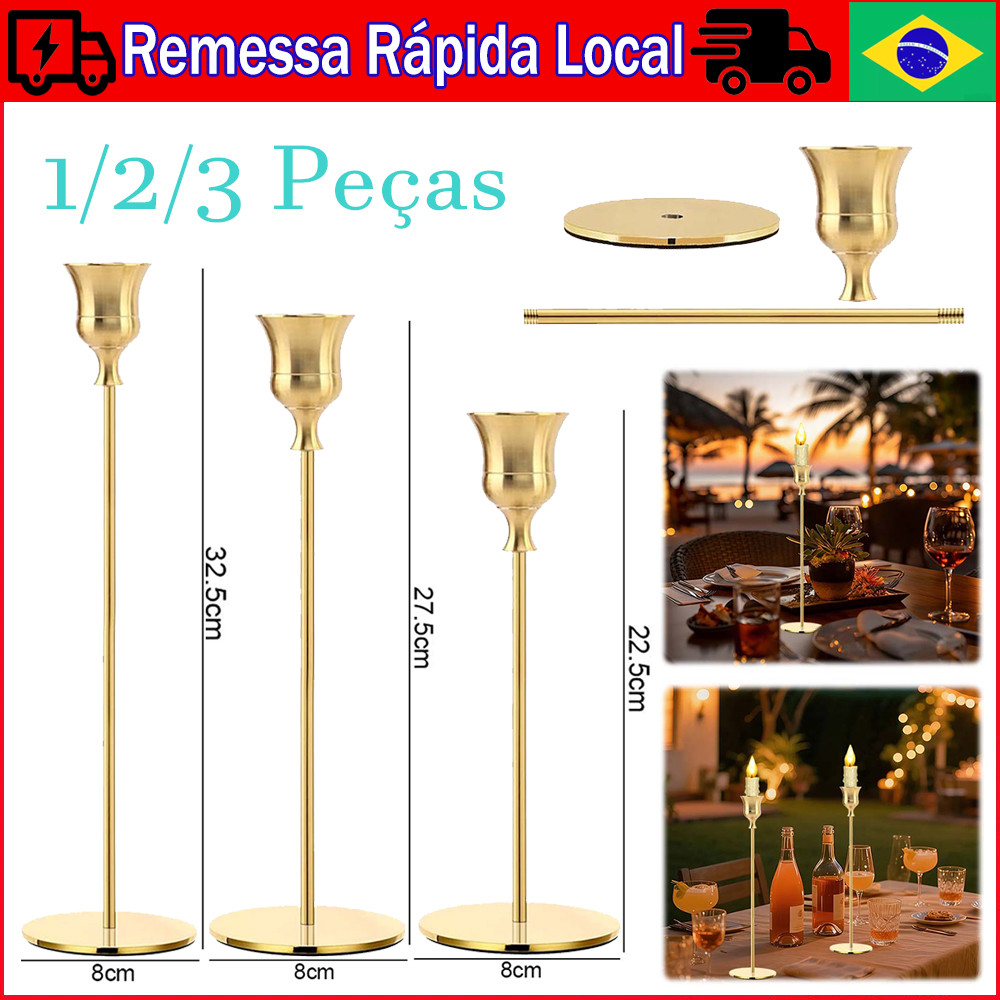 1/2/3 Pçs castiçais de metal cônico - Castiçal Decorativo Clássico, Castiçais Dourado para Sala de Jantar, Sala de Estar