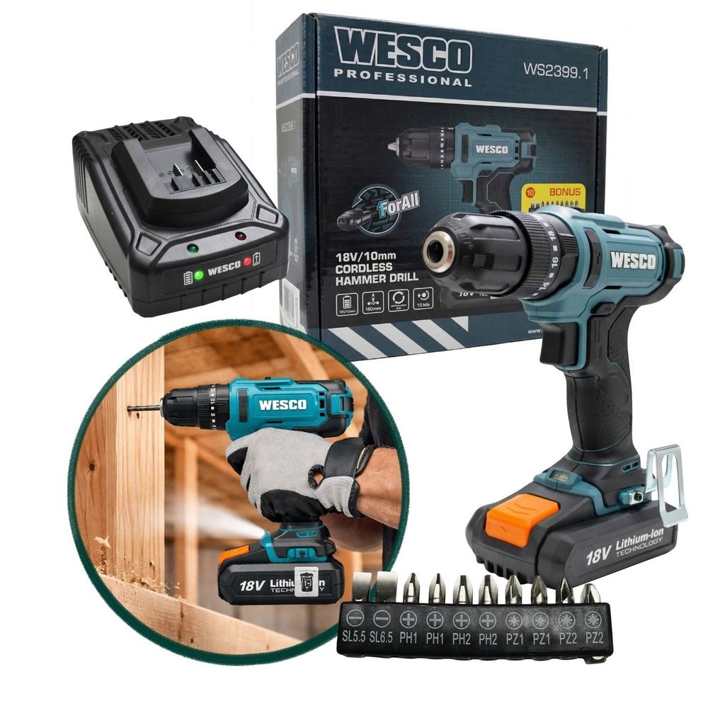 Parafusadeira Furadeira Impacto 18V Wesco Bateria WS2399.1