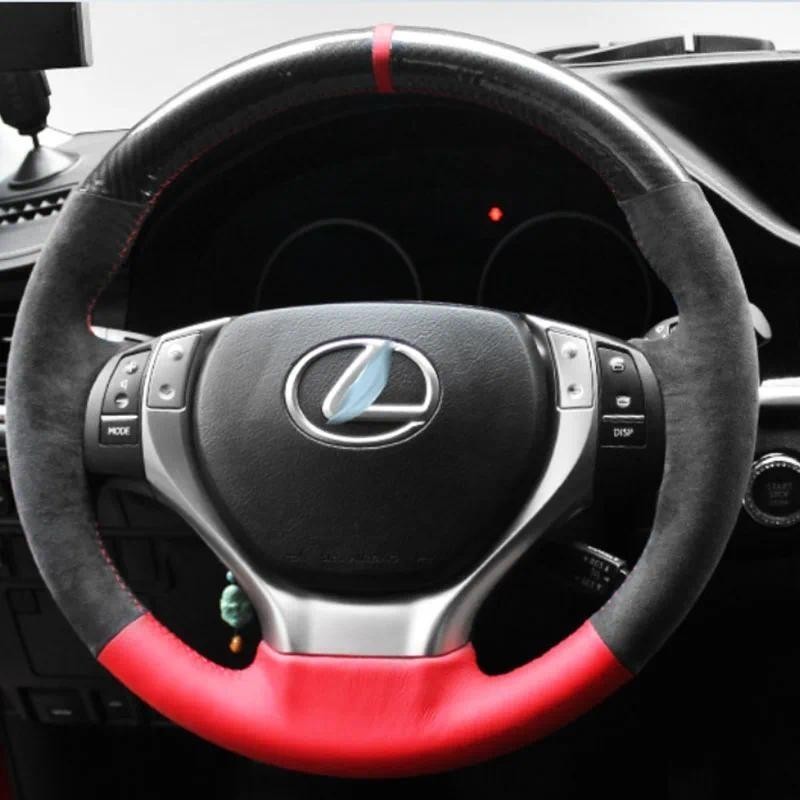 Para Lexus ES GS RX 250 270 300h 350 450h F SPORT 2011-2015 Camurça Costurada À Mão Couro Genuíno Capa De Volante De Fib