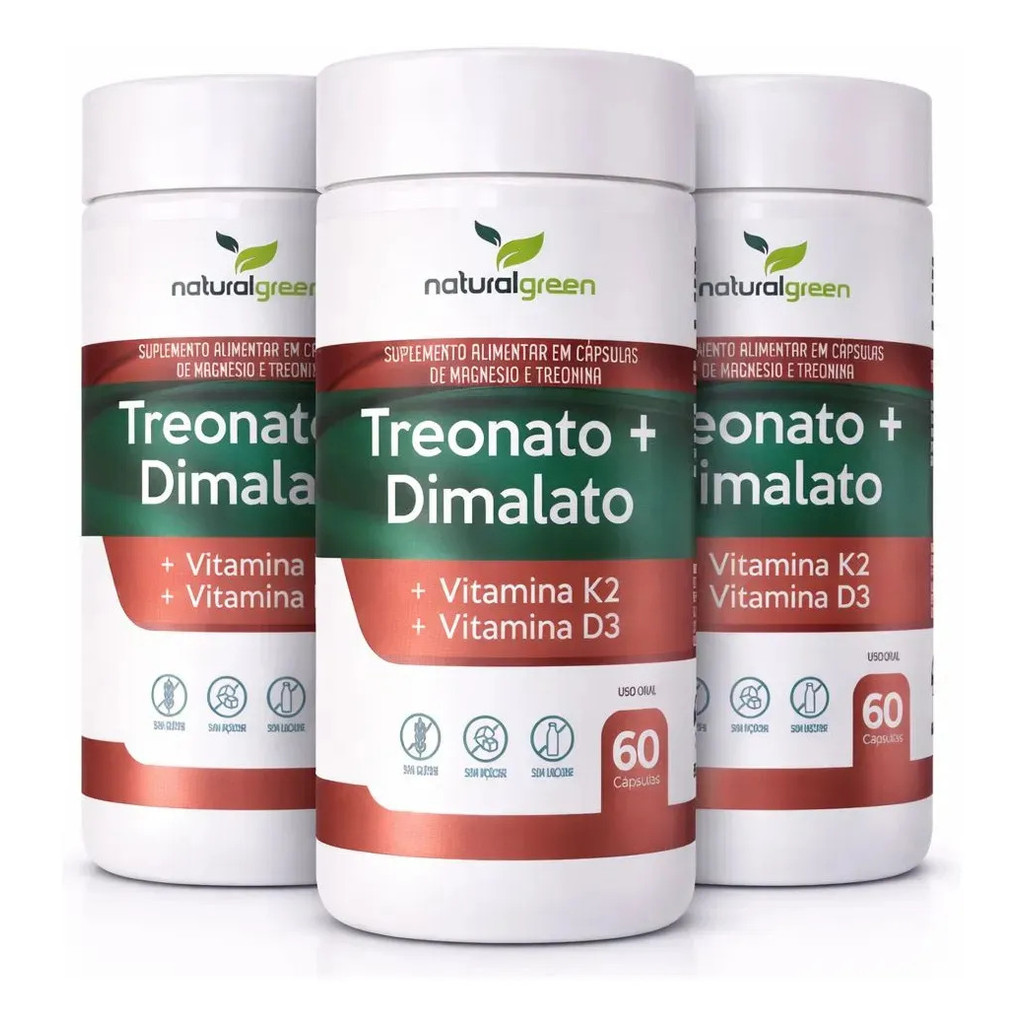 Mágnesio Treonato + Dimalato + L Treonina E Vitaminas D3 E K2 60 Cápsulas 500mg