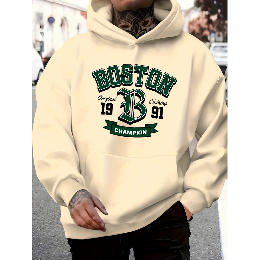 Moletom Canguru Flanelado Estampado Blusa de Frio Moletom Masculino Boston 1991 Algodão Unissex