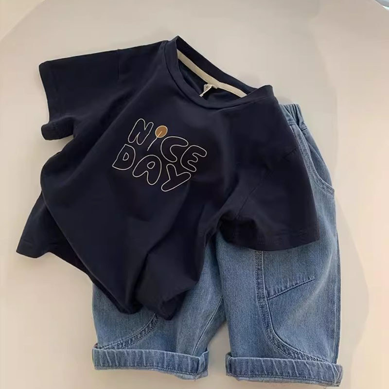 Coreano coreano roupas infantis verão ins meninos moda moda manga curta camiseta pequeno médio crianças bebê carta impre