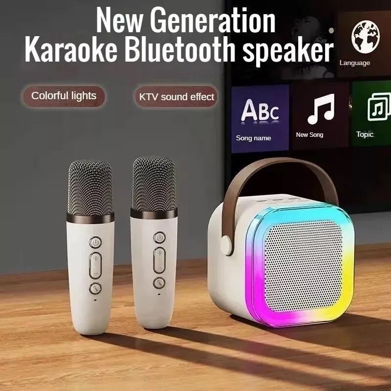 Caixa de Som Bluetooth Portátil K12 Karaokê com 1/2 Microfones Sem Fio • Mini Alto‑falante para Festas