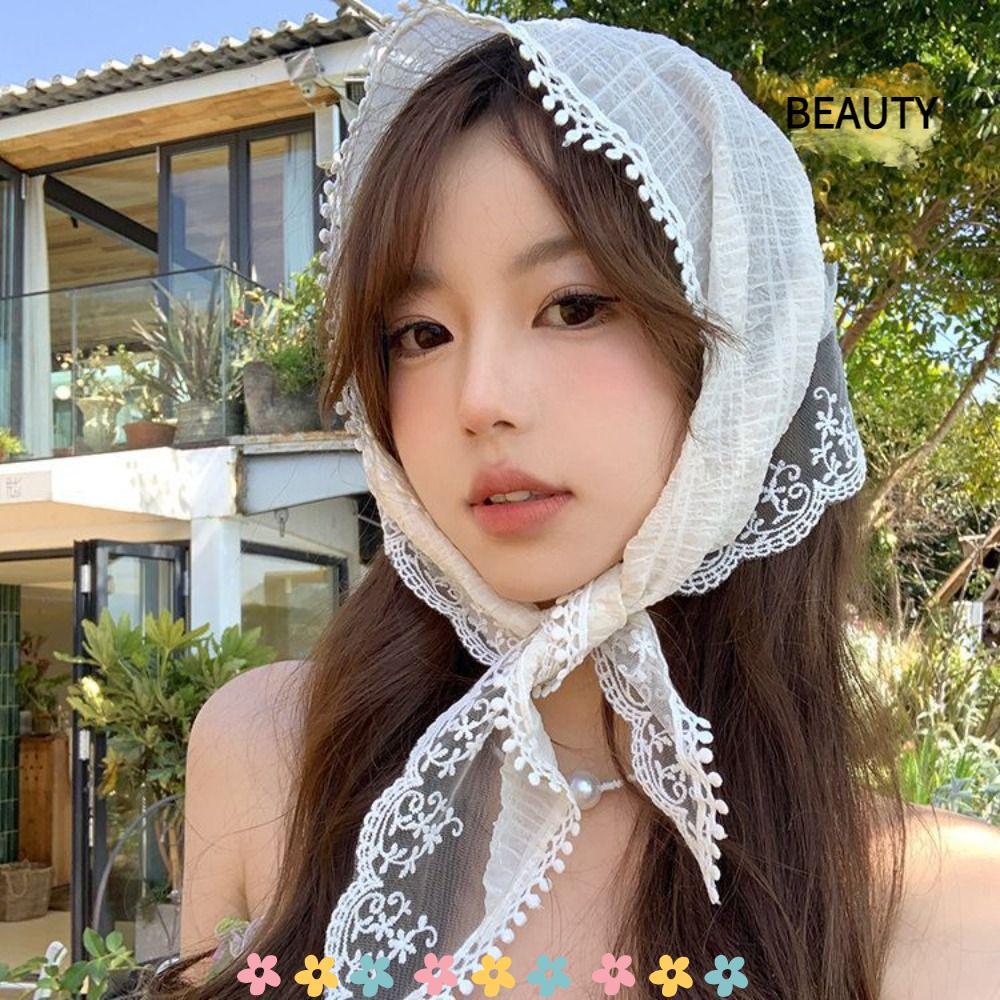 BEAUTYHOMEBR Lenço De Cabeça , Cabelo De Renda Estilo Pastoral Francês Triangular , Turbante Com Foto