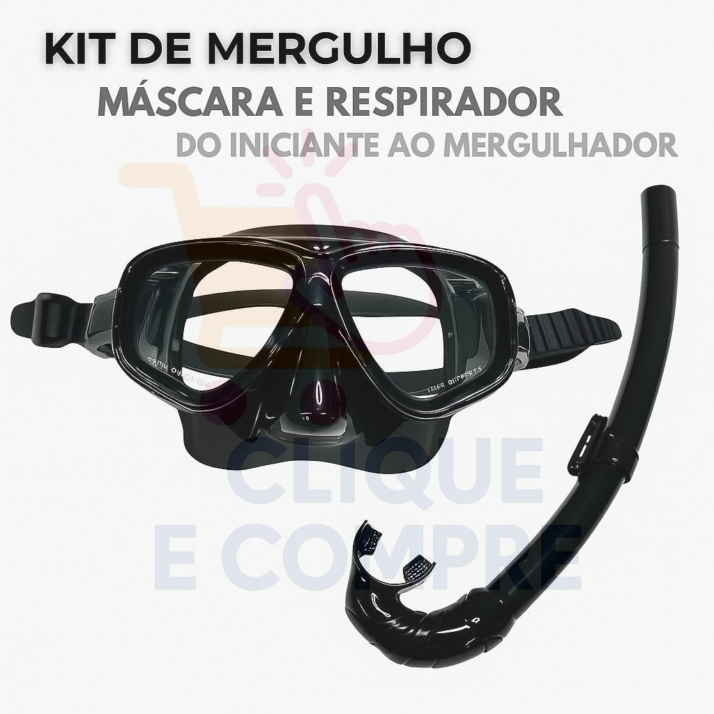 Kit para Mergulho Máscara Respirador Snorkel Profissional Adulto Natação Silicone Confortável