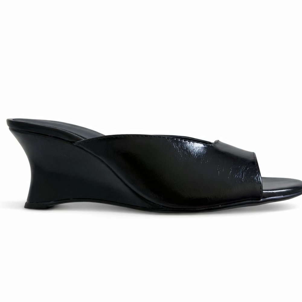 Tamanco Anabela Ester Feminino Preto 6cm Sandália Plataforma Salto Alto - Sapato Confortável Casual