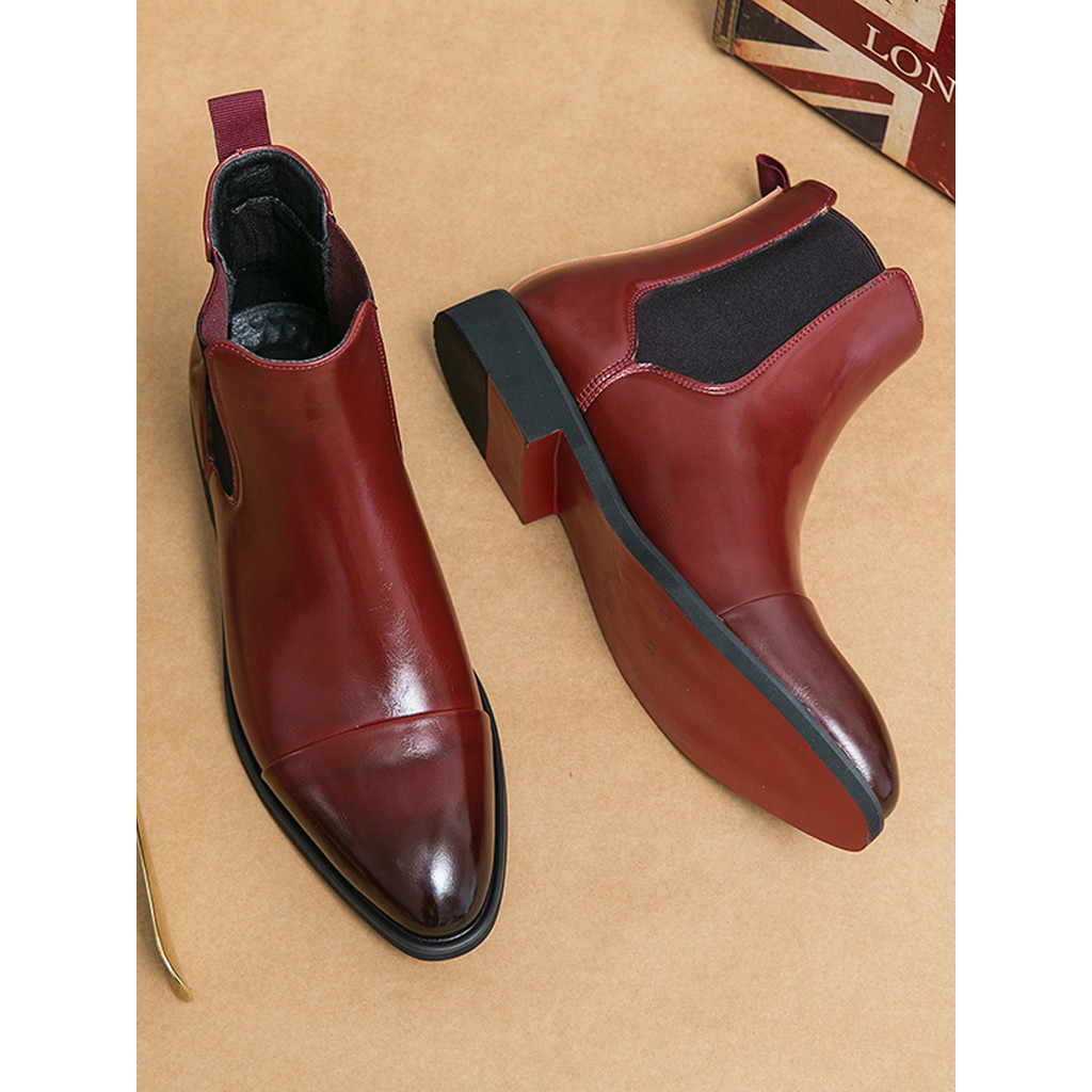Chelsea Botas Masculinas De Couro Genuíno Slip-On Outono Inverno Botas De Couro Dedo Apontado Botas Martin Britânicas Ma