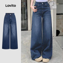 Lovito Jeans Casual Lavados Bolso Zipper Azul Primavera/verão para Mulheres L183ED054