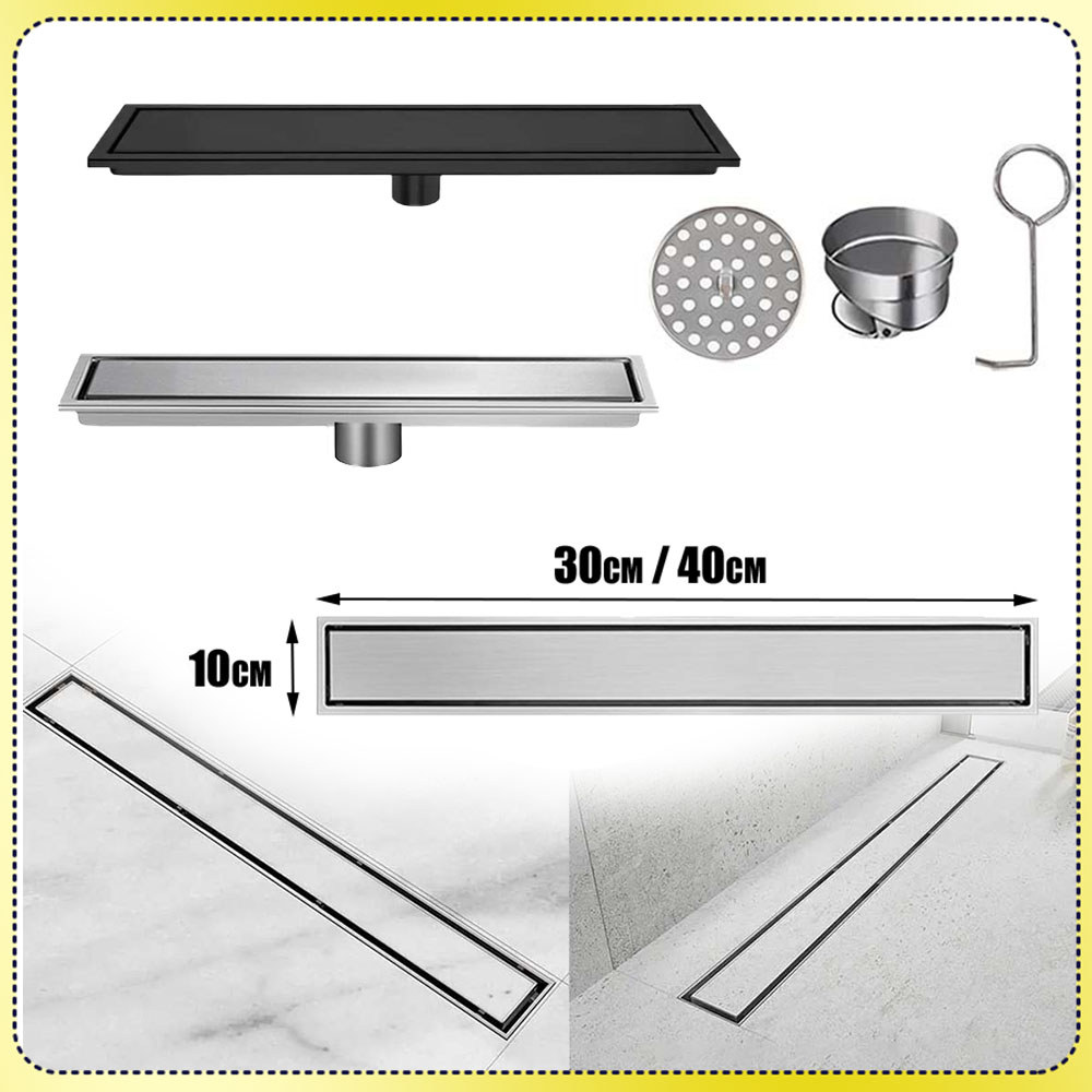Ralo linear para chuveiro ralo retangular de aço inoxidável ralo embutido com tela filtrante 10x30cm 10x40cm