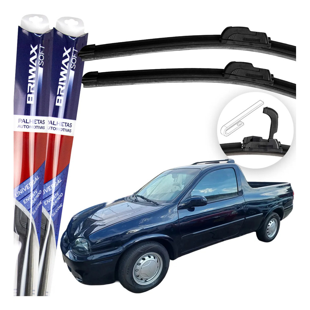 Jogo Palhetas Limpador de Parabrisa Silicone Chuva Gancho Universal Gm Picape Corsa 1994 À 2003