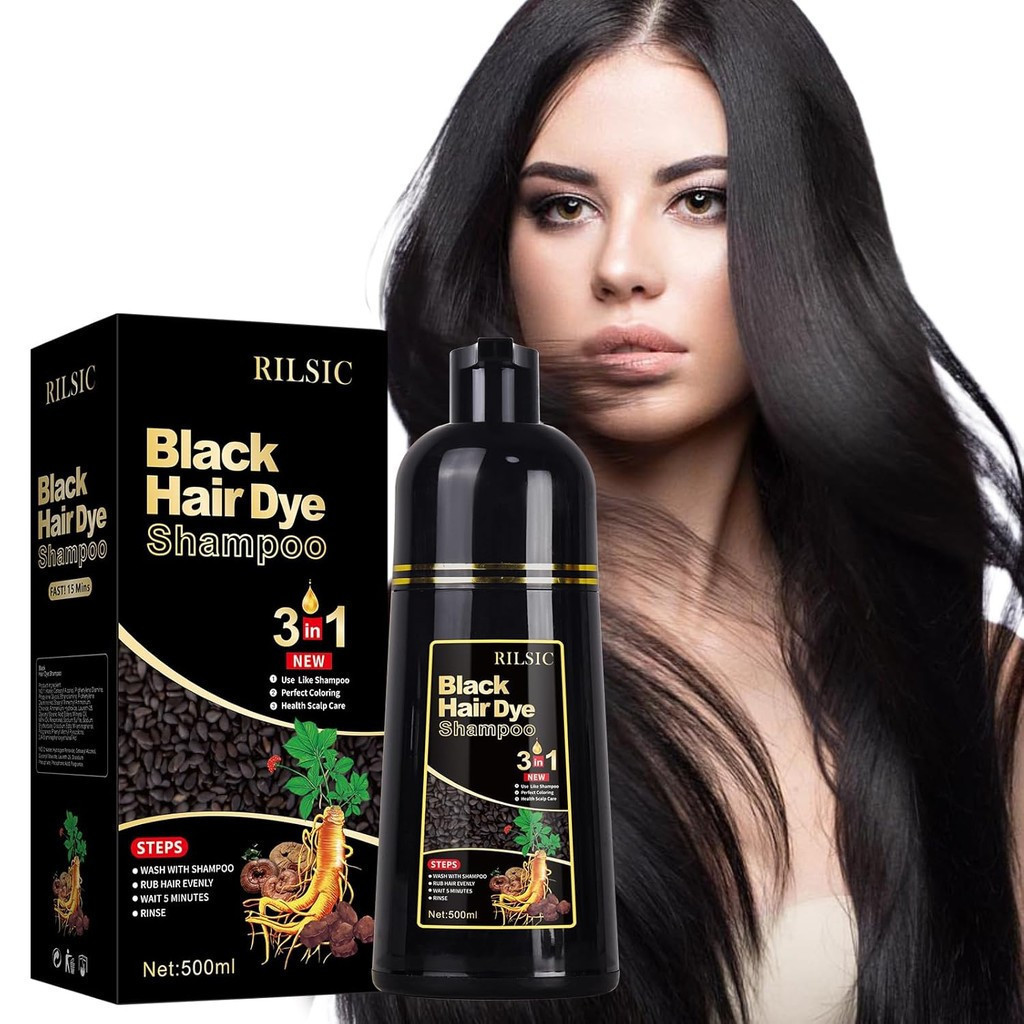 Adequado para cabelos brancos, shampoo tonalizante para cabelos pretos, 500ml, shampoo tonalizante três em um, shampoo t