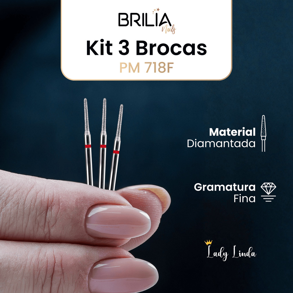 Kit 3un Broca Diamantada 718F Brilia Nails