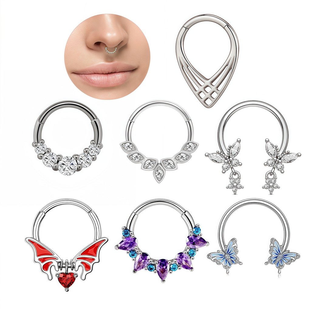 Anéis de nariz em aço inoxidável, brincos com incrustações de diamante, anéis sem costura, anéis multifuncionais, anéis 