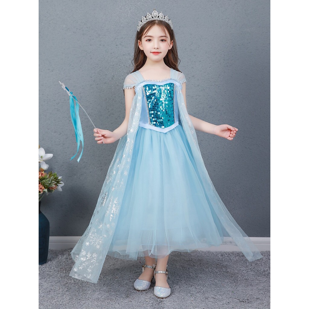 Frozen Frozen 2 Elsa Princesa Vestido Verão Sem Mangas Meninas Traje Puro Algodão Azul Manto Vestido Longo 6