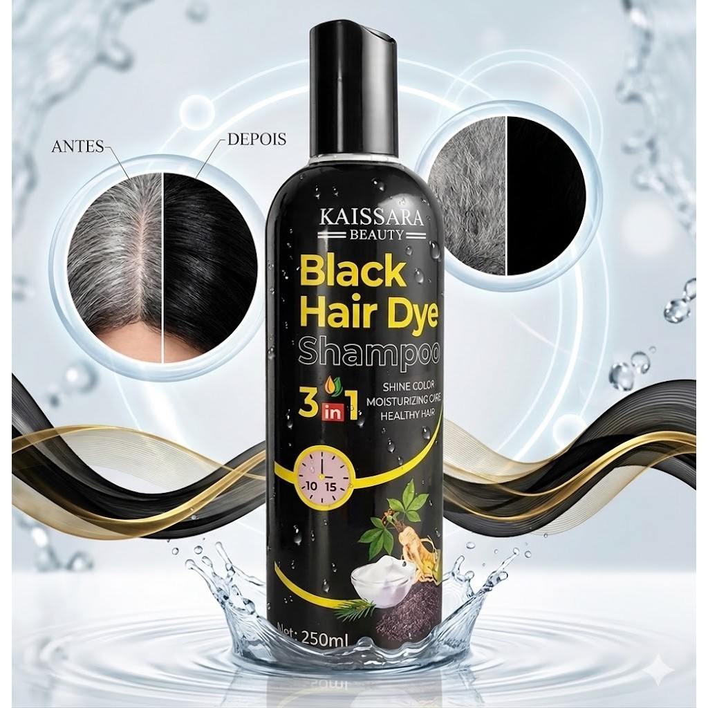 Shampoo escurecedor de cabelo 3 em 1 - 250ML/500ml TINTURA COR PRETO