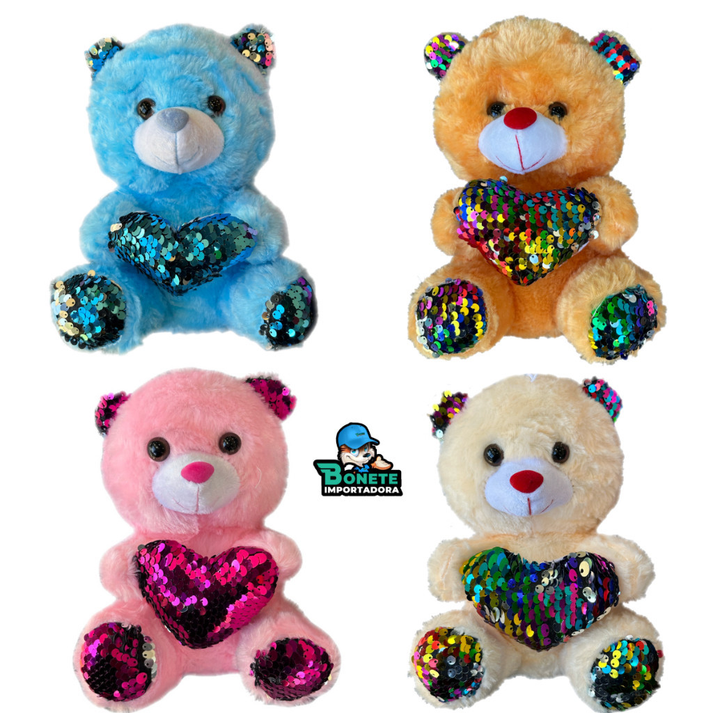 Kit 3 Brinquedo Urso pelúcia  21 cm/s para cestas de presentes sortido em Oferta na Shopee