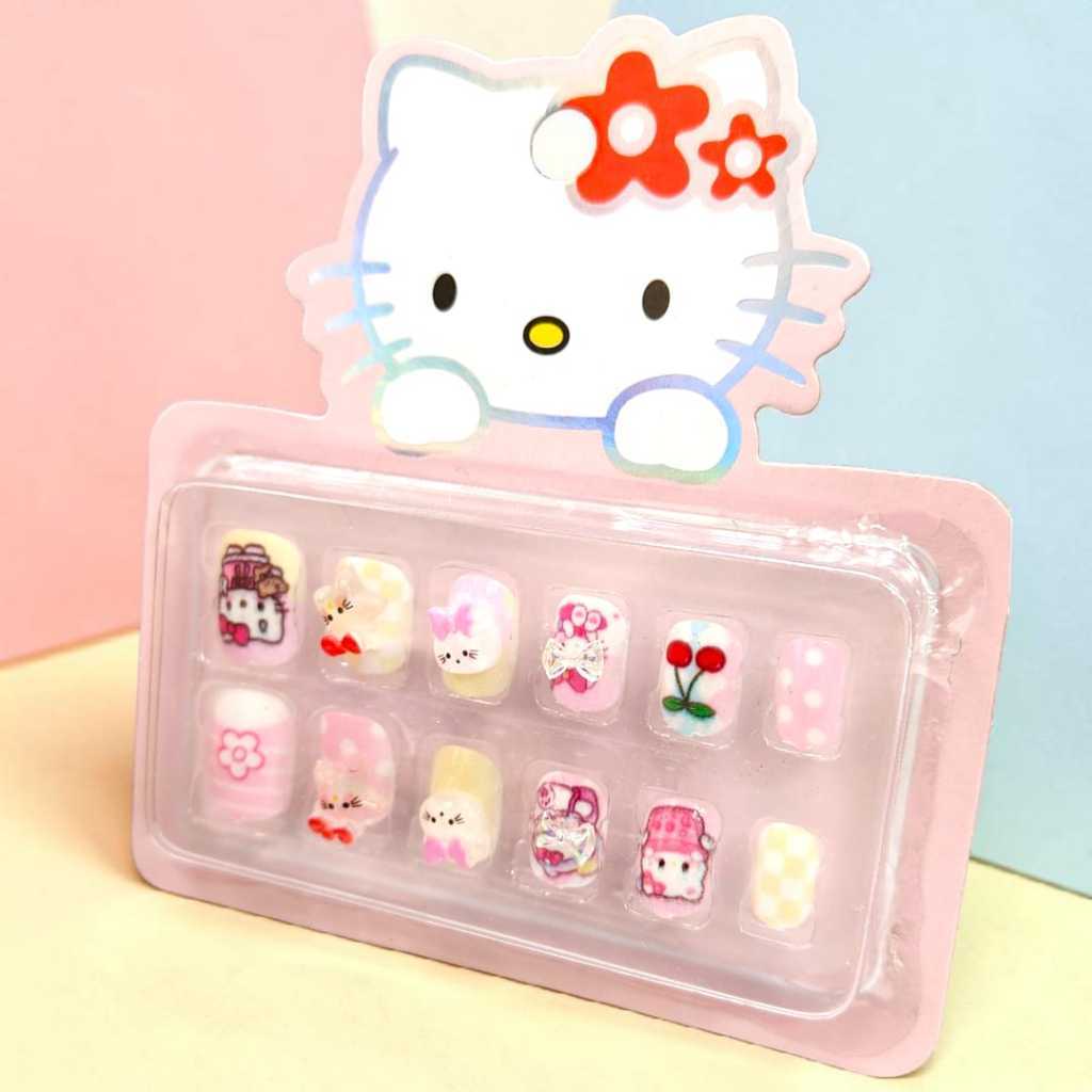 kit de Unha Postiça Infantil Modelo 3D Hello Kity 6/3/1 Unidades  Cartela C/12 Unhas 3D