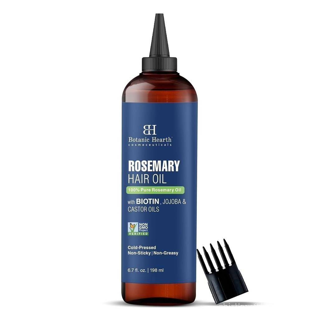 Botanic Hearth Óleo de Alecrim 100% Puro para Cabelo (6.7 fl oz) Enriquecido com Biotina, Óleo de Jojoba e Óleo de Rícin