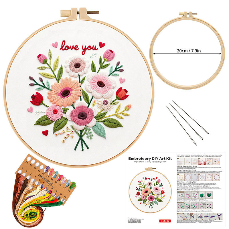 Kit DIY De Bordado Floral Para O Dia Dos Namorados Com Agulha E Linha De Artesanato Adequado Iniciantes Presente De Cora