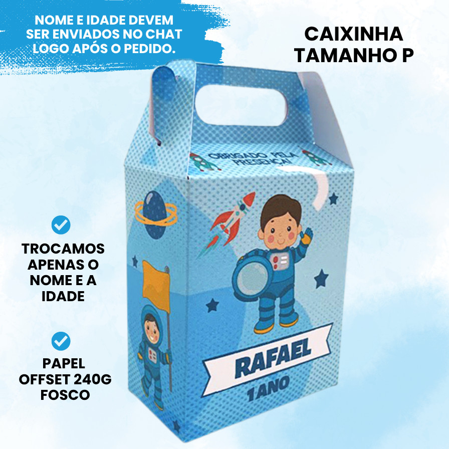 Caixinha Surpresa Personalizada Menino Astronauta | Lembrancinha Aniversário Infantil