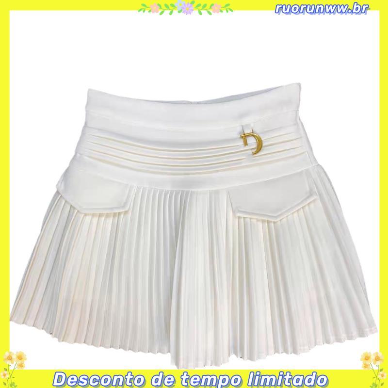 PREPOMP-Mini saia plissada de cintura alta para mulheres, vestido de rua curto, Notícias, Primavera, Verão, 2022, GA309